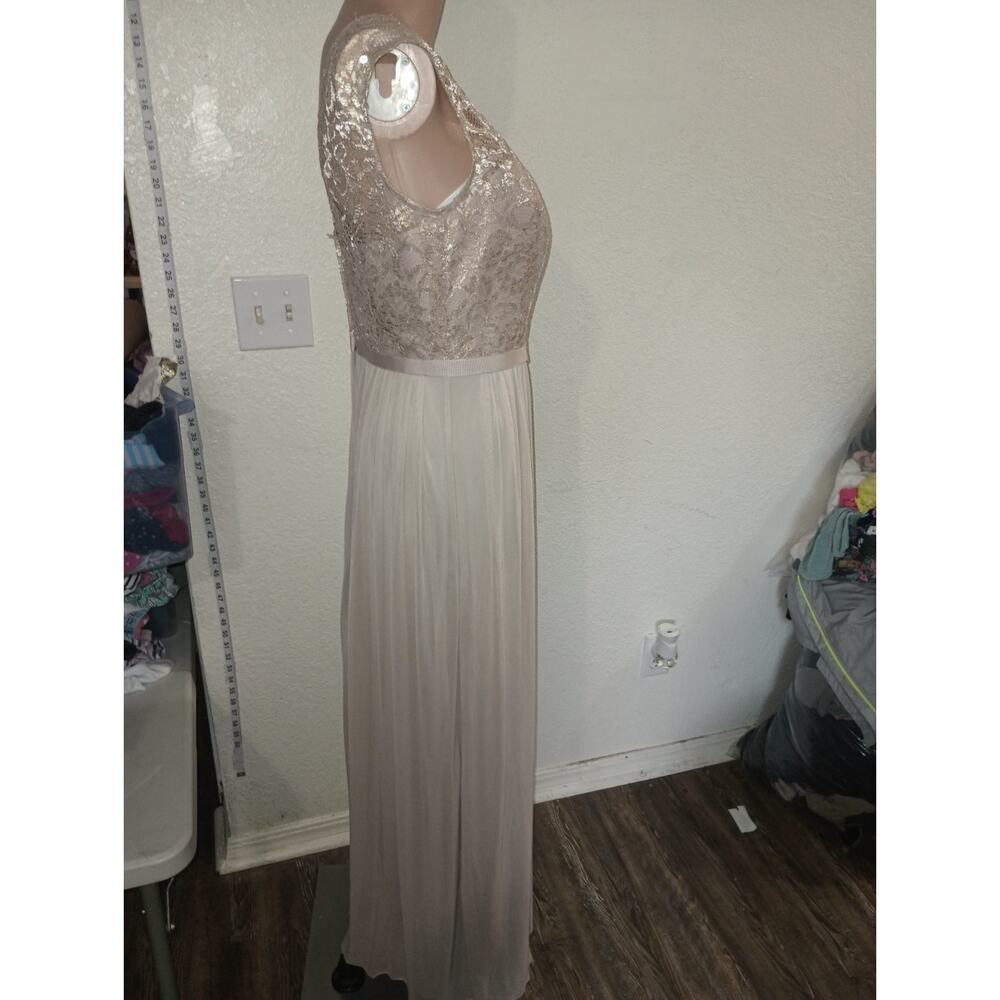 Women's David’s Bridal Champagne Lace Sequin Pleated Gown Size 8 W012D - Picture 6 of 10